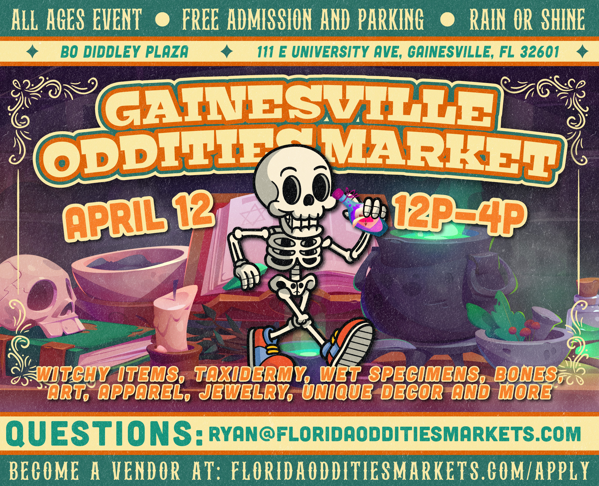 Gainesville Oddities Market's Flyer. Come see us at the Gainesville Oddities Market on 2026-04-12T16:00:00