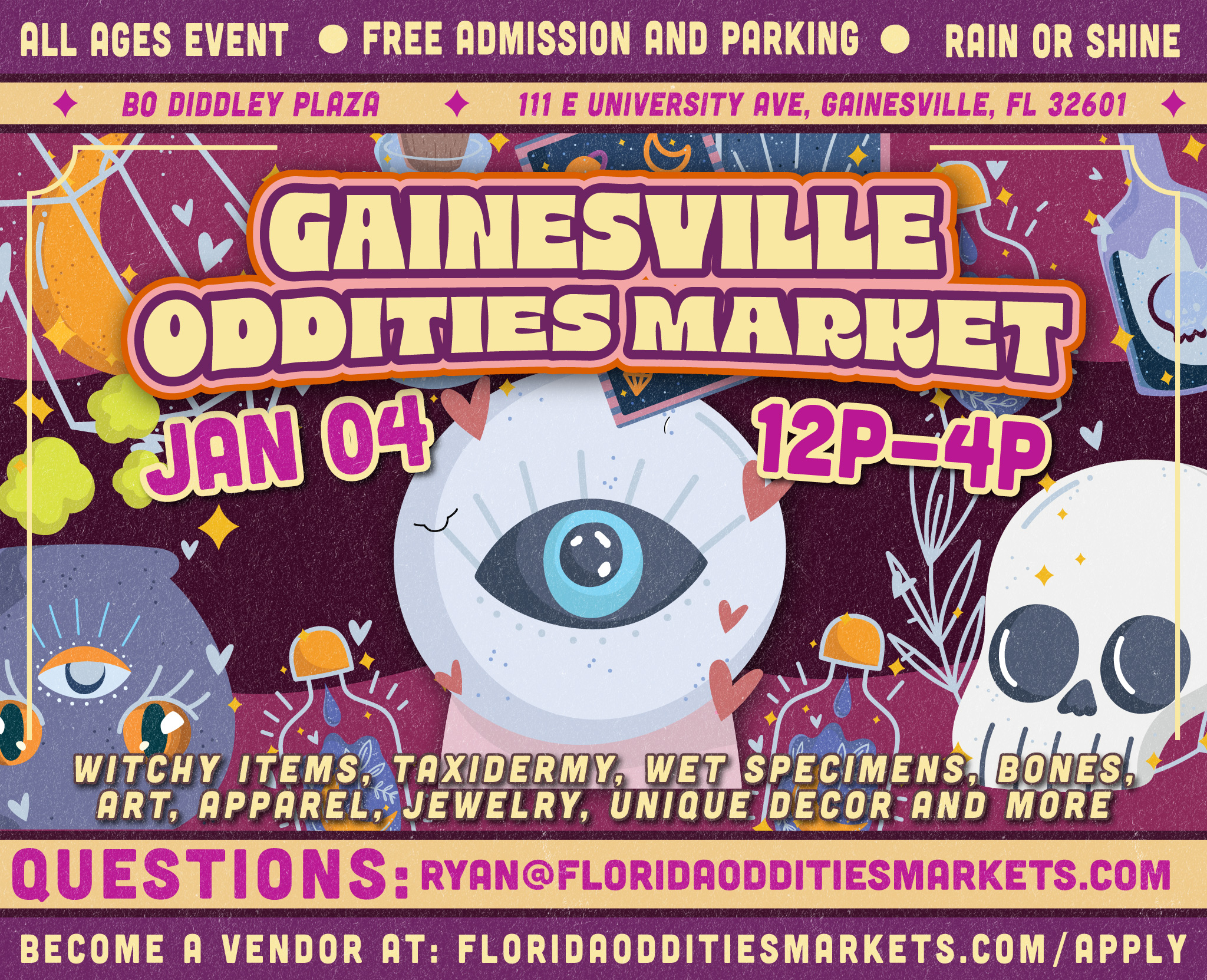 Gainesville Oddities Market's Flyer. Come see us at the Gainesville Oddities Market on 2026-01-04T17:00:00