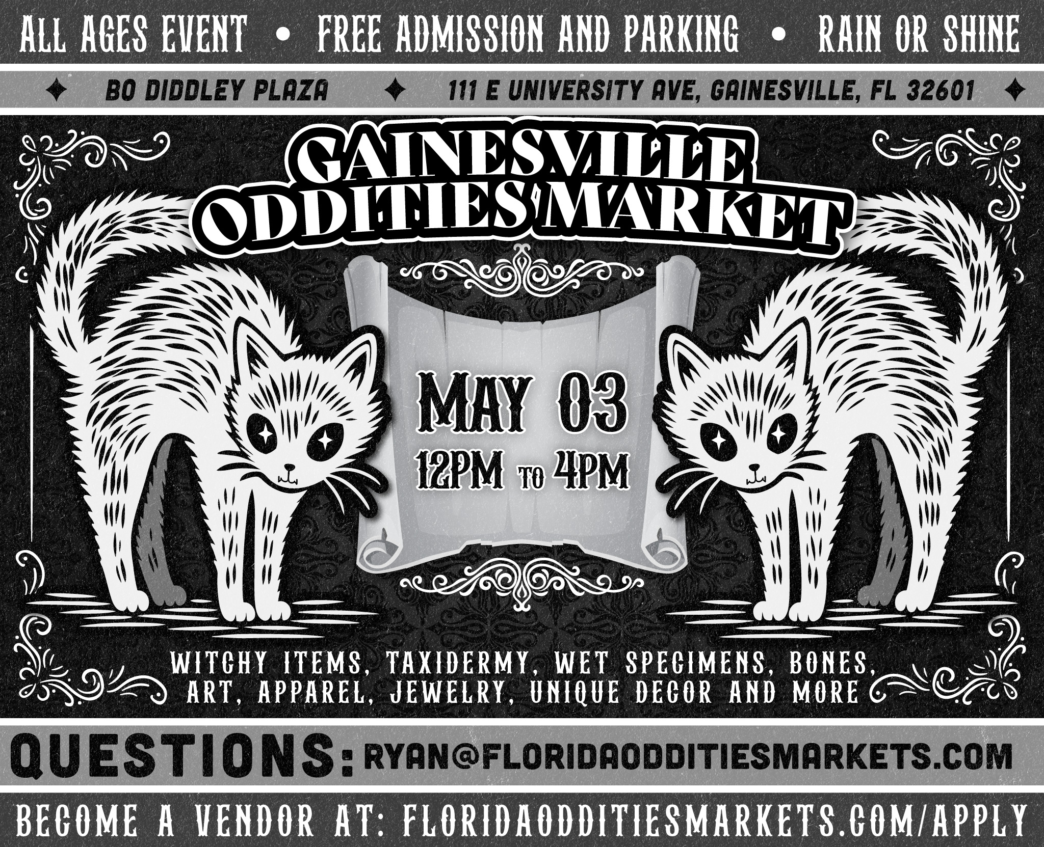 Gainesville Oddities Market's Flyer. Come see us at the Gainesville Oddities Market on 2026-05-03T16:00:00
