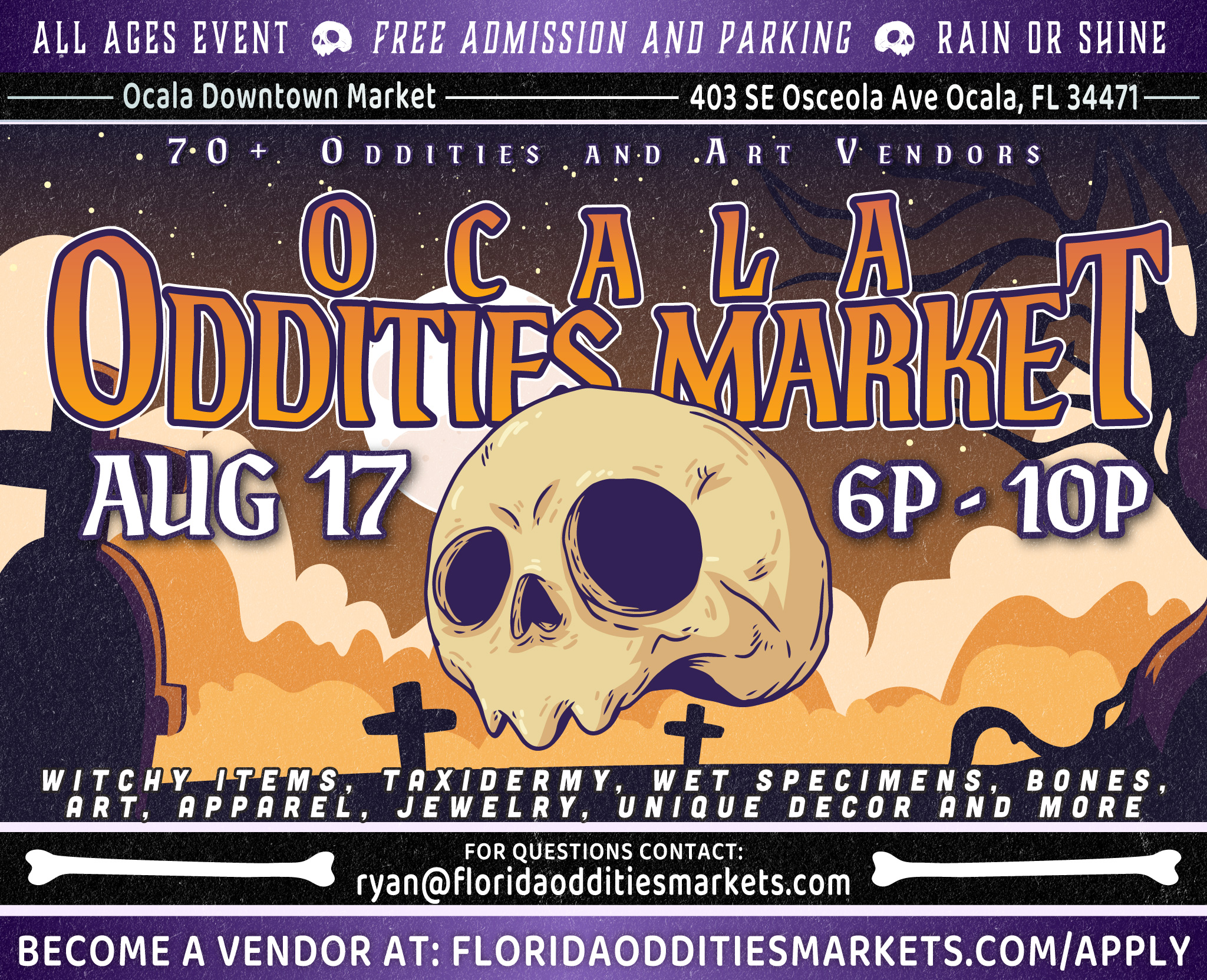 Ocala Oddities Market's Flyer. Come see us at the Ocala Oddities Market on 2026-08-21T22:00:00