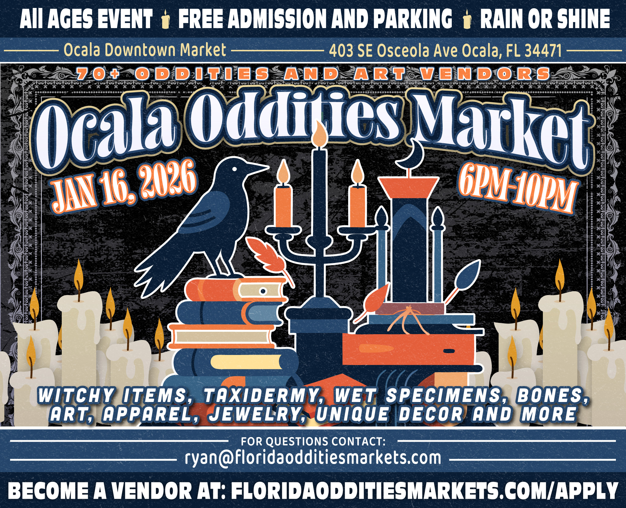 Ocala Oddities Market's Flyer. Come see us at the Ocala Oddities Market on 2026-01-16T23:00:00
