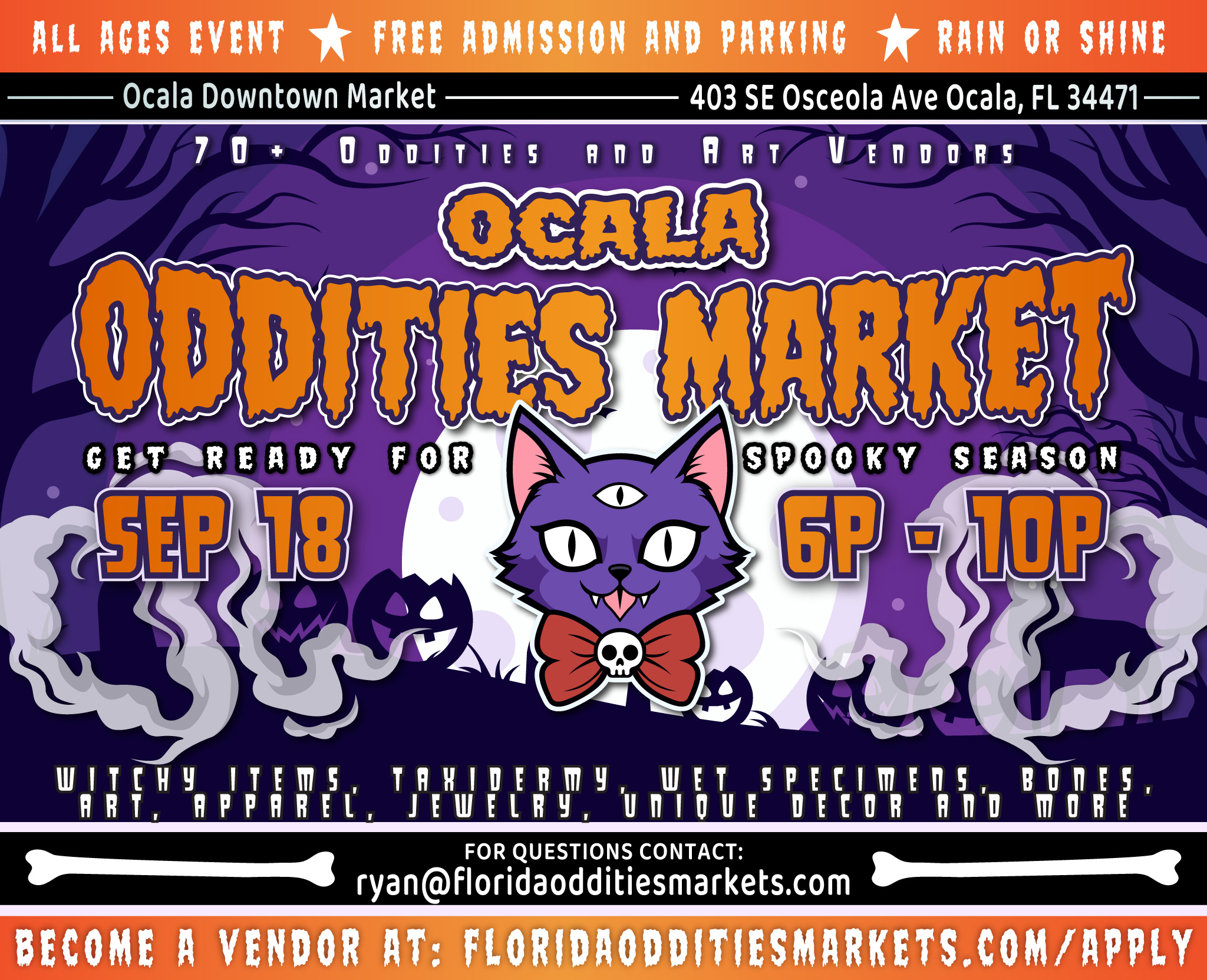 Ocala Oddities Market's Flyer. Come see us at the Ocala Oddities Market on 2026-09-18T22:00:00